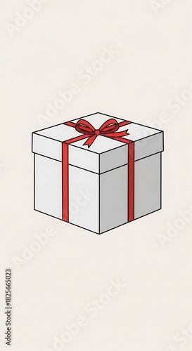 Square white presentation box tied with a decorative red ribbon and bow