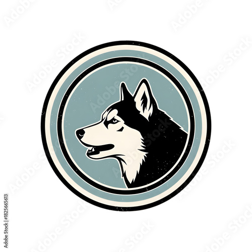 Huskie Symbol: An artistic emblem showcases a noble husky in profile, capturing the breed's spirited nature within a stylish circular frame.