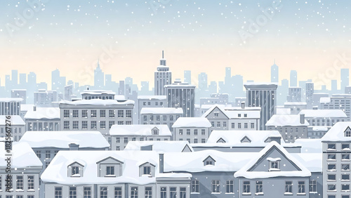 Winter Cityscape Snowy Rooftops and Urban Skyline Vector