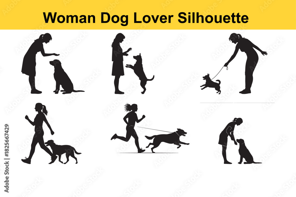 Fototapeta premium Woman dog lover silhouette