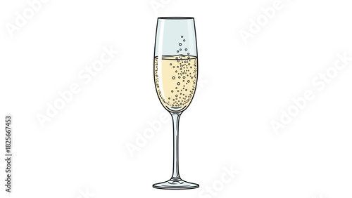 Elegant sparkling champagne flute illustration with effervescent bubbles, perfect for celebration designs and festive occasions