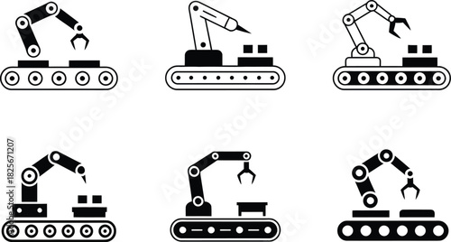Industrial Robotic Arms on Conveyor Belts: A Set of Icons