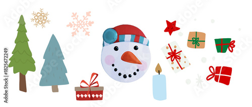 snowman on a white background, winter , xmas elements.