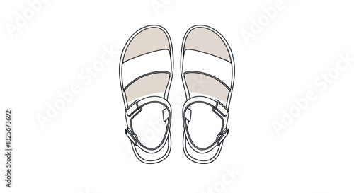 Minimalist Line Art Illustration of Comfortable Strappy Sandals.