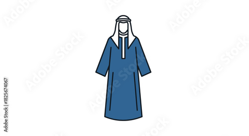 A stylized illustration of a man wearing a blue thobe and a ghutra head covering.