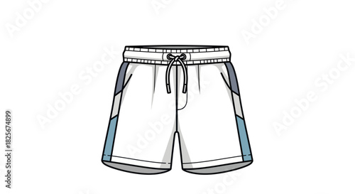 White athletic shorts with drawstring and contrasting side panels.