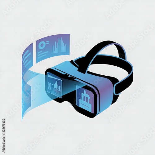 Virtual Reality Headset Displaying Futuristic Data and Graphics