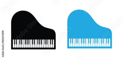 Piano icon set simple design. Piano Play logo design vector template. Piano with Play logo design icon.