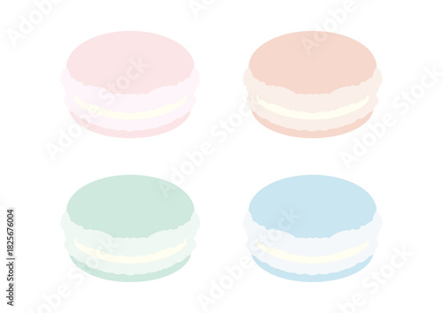 パステルカラーのマカロン４色セット/やわらかい色合いのお菓子のイラスト