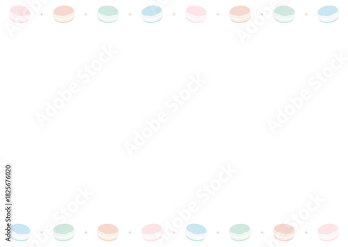 パステルカラーのマカロンを並べた上下フレーム素材/優しい雰囲気のスイーツ飾り