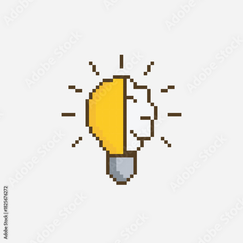 idea lamp pixel art, vector illustration on isolated background.