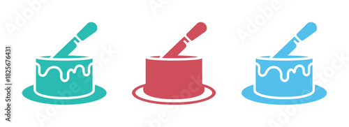 Paint bucket and paint brush icons in black and colored versions