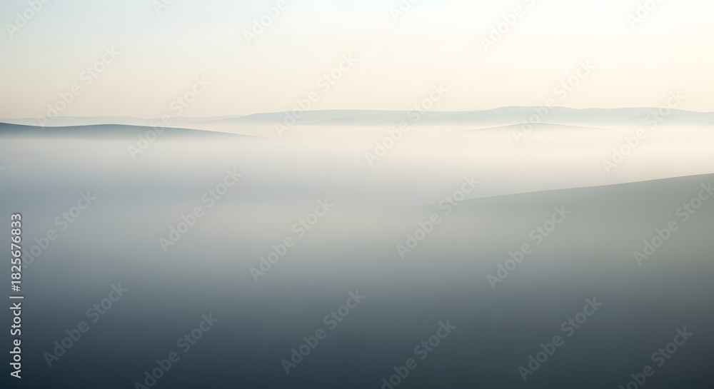 Fototapeta premium Serene Landscape Peaks Emerging from a Sea of Mist and Fog