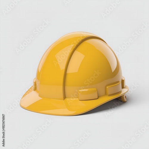 A bright yellow construction hard hat sits on a clean white background