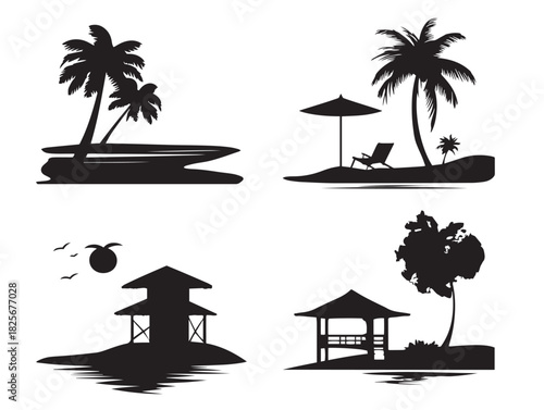 Beautiful simple beach silhouette collection with elegant lines