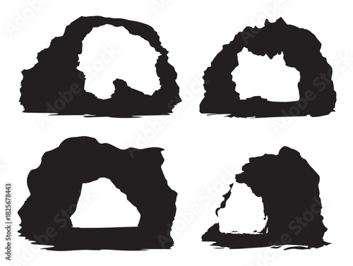 Elegant cave silhouette icons showcasing beautiful natural rock shapes