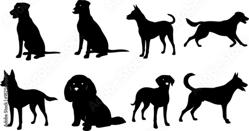 Running & Playing Dog Silhouette Set – Vector Pet Illustrations