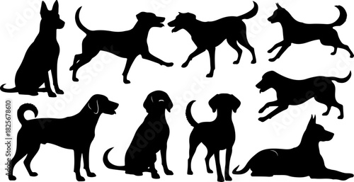 Running & Playing Dog Silhouette Set – Vector Pet Illustrations