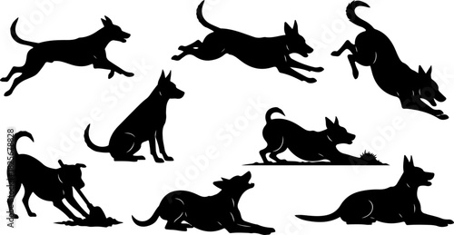 Running & Playing Dog Silhouette Set – Vector Pet Illustrations