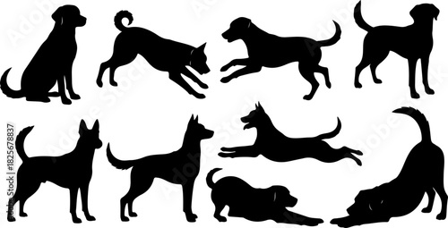 Running & Playing Dog Silhouette Set – Vector Pet Illustrations