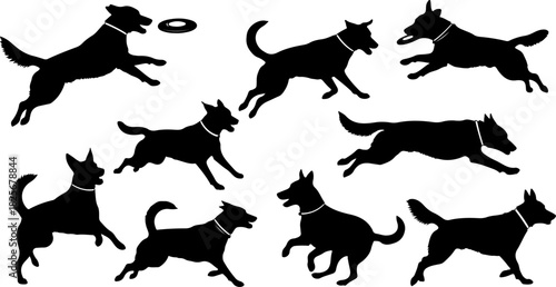 Running & Playing Dog Silhouette Set – Vector Pet Illustrations