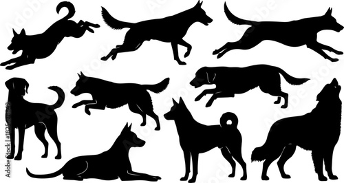 Running & Playing Dog Silhouette Set – Vector Pet Illustrations