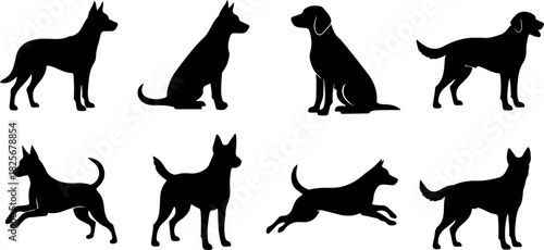 Running & Playing Dog Silhouette Set – Vector Pet Illustrations
