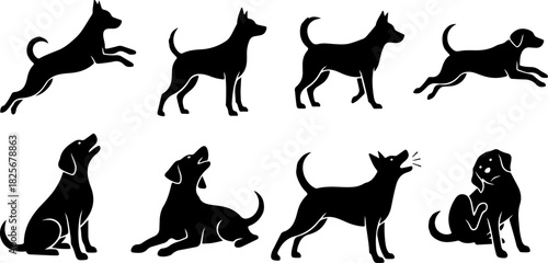 Running & Playing Dog Silhouette Set – Vector Pet Illustrations