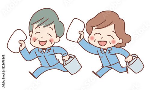 掃除するシニア