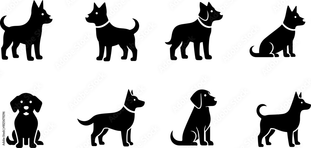 Obraz premium Running & Playing Dog Silhouette Set – Vector Pet Illustrations