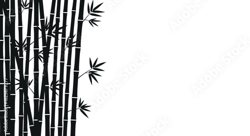 Minimalist black silhouette of a bamboo forest on the left side of a white background, creating a simple and elegant nature-themed design.