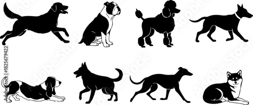 Running & Playing Dog Silhouette Set – Vector Pet Illustrations