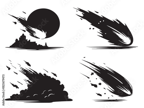 Stunning comet silhouette icon with beautiful glowing trailing shape