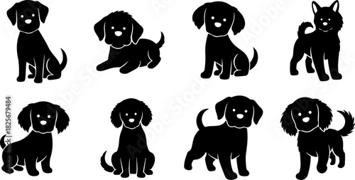 Running & Playing Dog Silhouette Set – Vector Pet Illustrations
