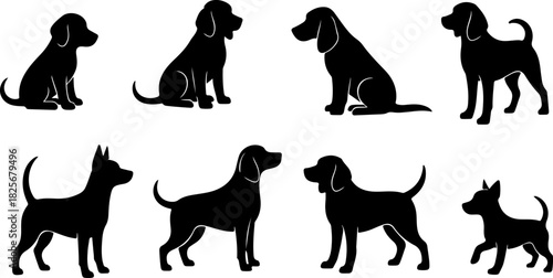 Running & Playing Dog Silhouette Set – Vector Pet Illustrations
