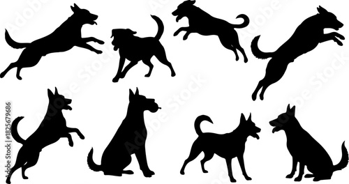 Running & Playing Dog Silhouette Set – Vector Pet Illustrations