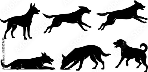 Running & Playing Dog Silhouette Set – Vector Pet Illustrations