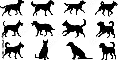 Running & Playing Dog Silhouette Set – Vector Pet Illustrations