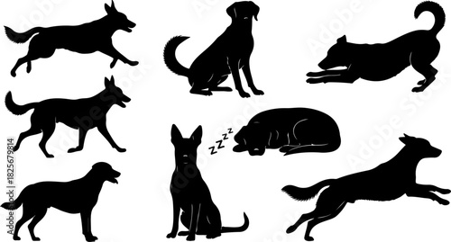 Running & Playing Dog Silhouette Set – Vector Pet Illustrations