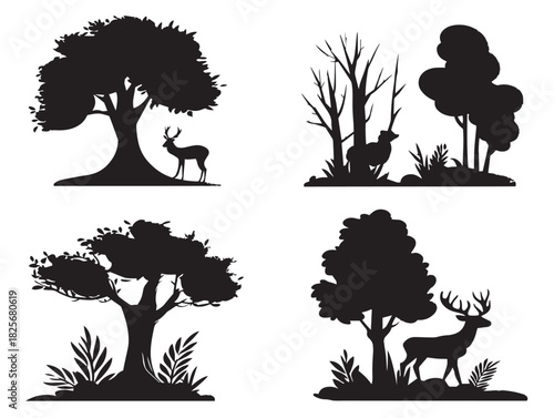 Gorgeous forest scenery silhouette artwork in simple clean vector style