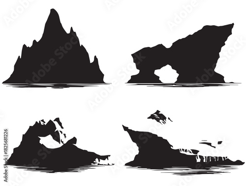 Stunning glacier silhouette icon set with elegant vector style