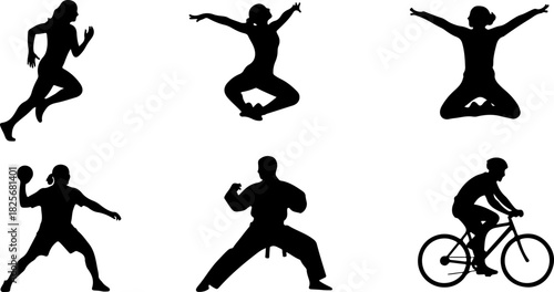 Outdoor Adventure Activity Silhouette Set – Hiking, Running, Cycling & Exploring