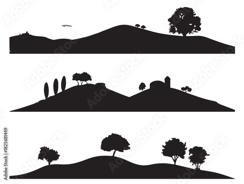 Elegant scenic hill silhouette collection in beautiful minimal vector form
