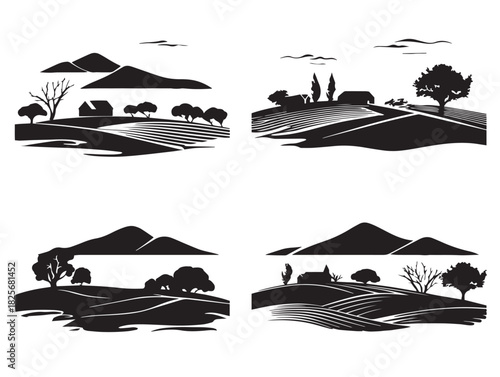 Stunning natural hill landscape icon set with dynamic artistic style
