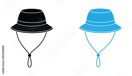 bucket hat vector icon with adjustable chin strap flat design summer headwear for outdoor activities and sun protection fashion accessory.