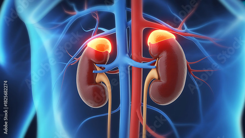 Kidneys and adrenal glands anatomy for medical education illustration