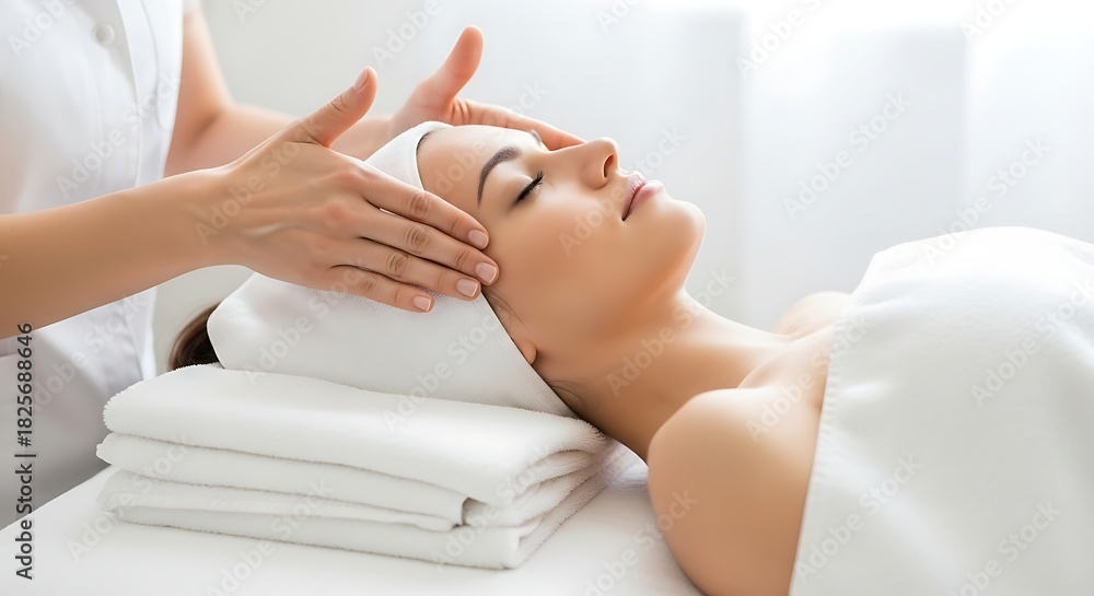 Obraz premium Relaxing facial massage at spa for beautiful young woman wellness