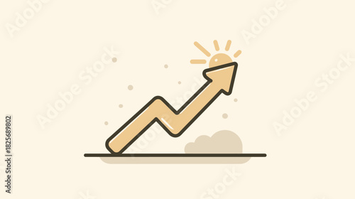 Minimalist upward arrow graph with shining sun, symbolizing business growth, success, positive trend, profit increase, and economic recovery.