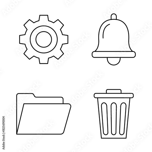 Line Art Settings Notification File Trash Icons Set