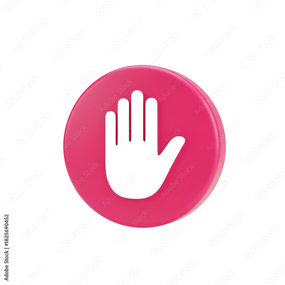 Obraz premium Stop hand icon on a pink circular background